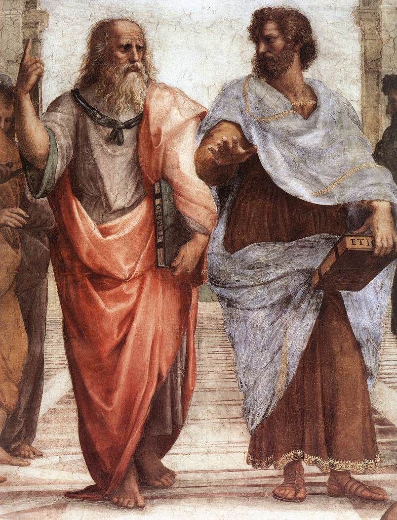 Platon in Aristotel v Atenski šoli (detajl), wir: wikipedia.org